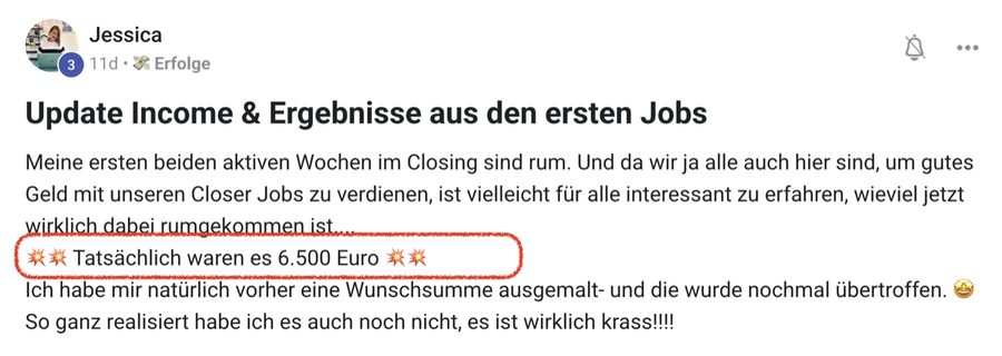 Jessica: 6.500€ in 2 Wochen